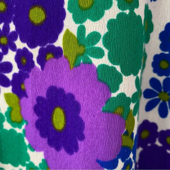 Vintage Top Drawer Newport Beach 70s Groovy Hippie Blouse size 12 Purple Flowers - Picture 7 of 8